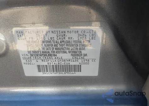 2017 Nissan Versa 1.6 Sv z USA, uszkodzony, nr VIN 3N1CN7AP3HL895164